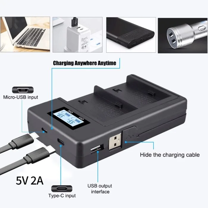 شاحن بطاريات سوني NP-F960 مع شاشة LCD عن طريق USB لأنواع بطاريات سوني Sony NP-F550 F770 F750 F960 F970 - Image 3