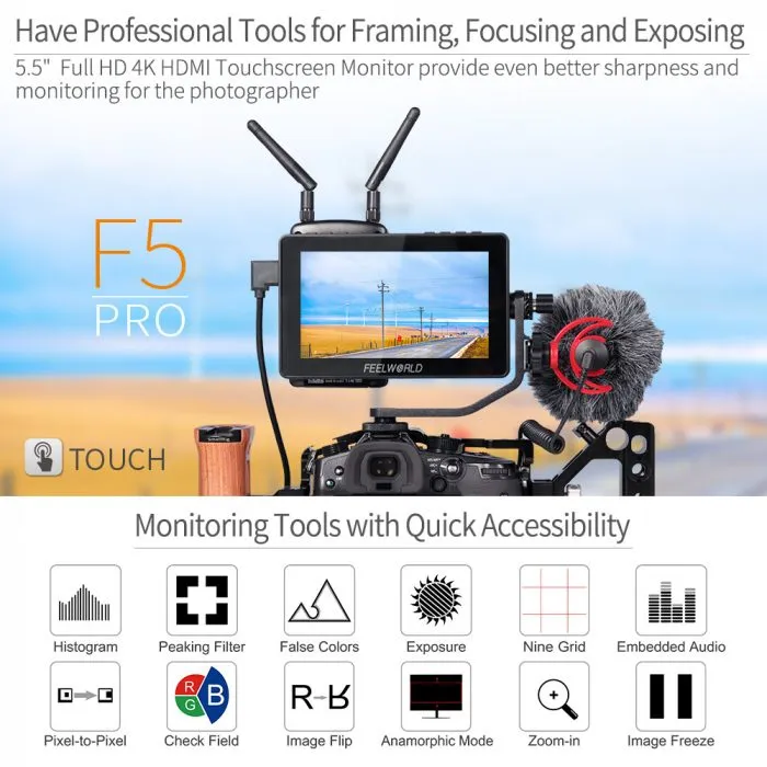 شاشة مونيتور FEELWORLD F5 Pro V4 قياس 6 انش تعمل باللمس لكاميرات DSLR - Image 5