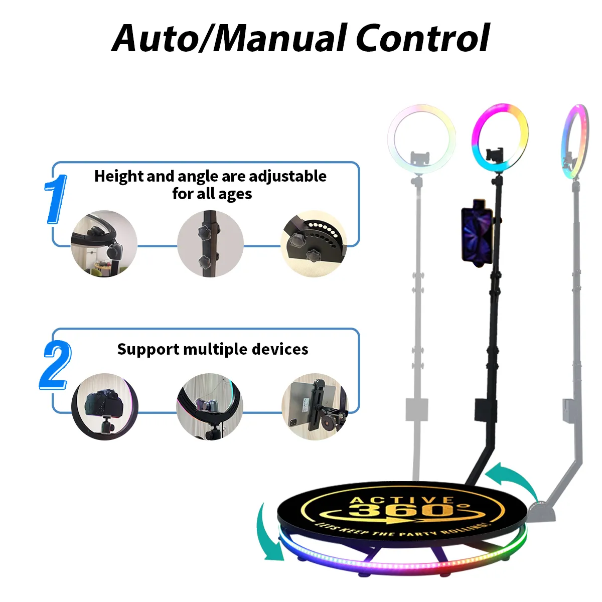 فوتو بوث 360 درجة Photobooth 360 قياس 115 مع  حقيبة سفر مزودة بعجلات للتصوير في المناسبات و حفلات الزفاف - Image 2