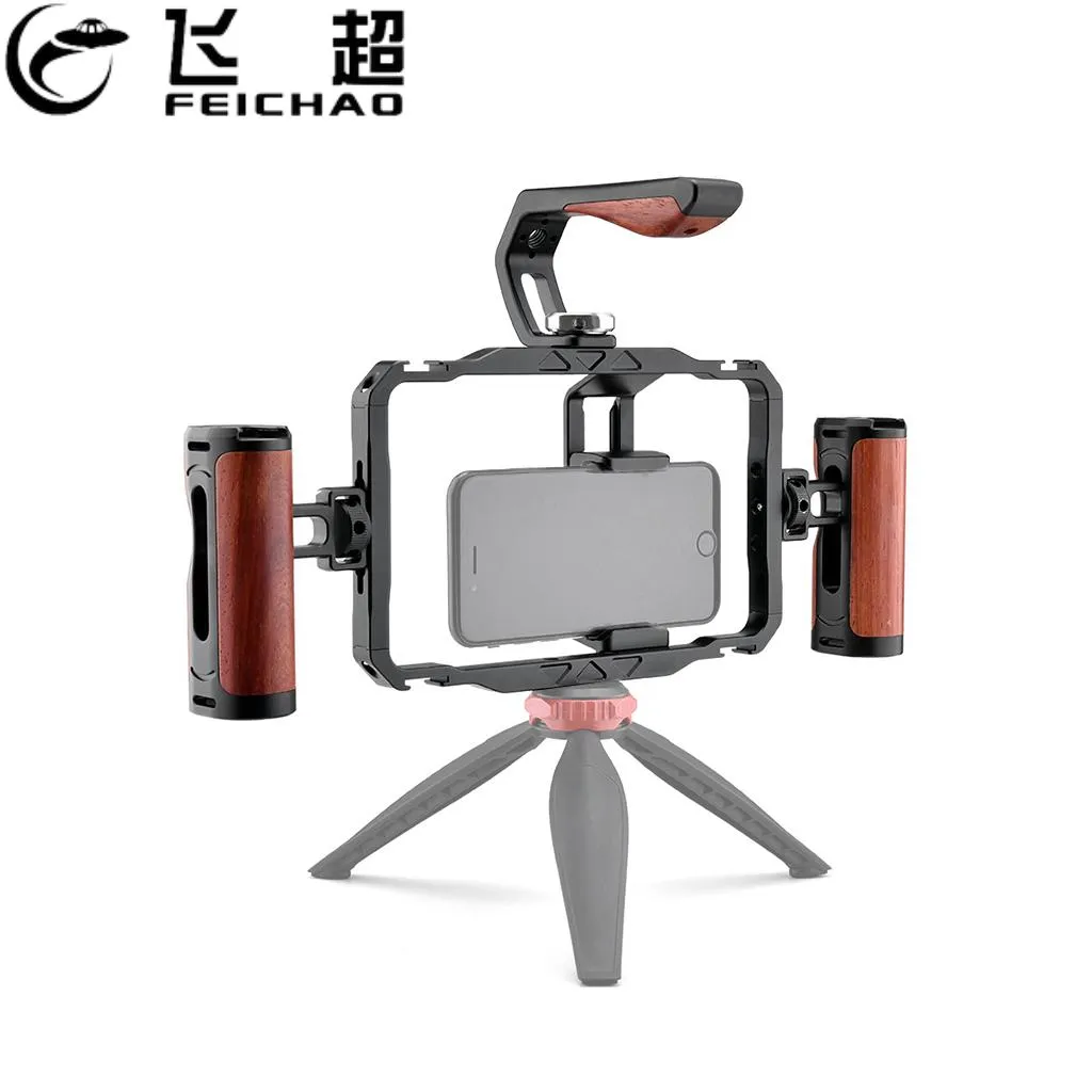 29503-vwzpds.jpg حامل ترايبود مع كيج للهواتف الذكية مع قبضة للحمل باليد مع مصباح LED على الجوانب - الصورة 1