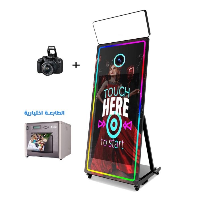 ⁦فوتوبوث المرآة السحرية Magic Mirror Photo Booth قياس 65 اينش مع شاشة لمسية 43 اينش وكاميرا كانون Canon 2000d (التوصيل من الرياض)⁩ - الصورة ⁦1⁩