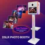 فوتوبوث TechnoWhale TW-156X بشاشة لمس LCD بحجم 15.6 بوصة مع شريط إضاءة RGB في الجهة الأمامية وعلى جانبي الجسم، بالإضافة إلى ضوء حلقي وكاميرا Canon 2000D يأتي مع حامل صغير للطابعة - Image 12