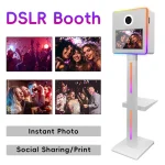 فوتوبوث TechnoWhale TW-156X بشاشة لمس LCD بحجم 15.6 بوصة مع شريط إضاءة RGB في الجهة الأمامية وعلى جانبي الجسم، بالإضافة إلى ضوء حلقي وكاميرا Canon 2000D يأتي مع حامل صغير للطابعة - Image 15