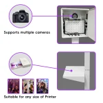 فوتوبوث TechnoWhale TW-156X بشاشة لمس LCD بحجم 15.6 بوصة مع شريط إضاءة RGB في الجهة الأمامية وعلى جانبي الجسم، بالإضافة إلى ضوء حلقي وكاميرا Canon 2000D يأتي مع حامل صغير للطابعة - Image 4