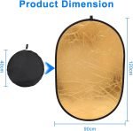 عاكس ضوء ريفليكتور من Xria للتصوير الفوتوغرافي – 90 × 120 سم، بيضاوي الشكل، قابل للطي، 7 في 1، مع أسطح: شفاف، فضي، ذهبي، أبيض، أسود، أخضر، أزرق، مع حقيبة – مثالي للاستوديو، الفيديو، البث المباشر، والتصوير الخارجي. - Image 3