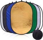 عاكس ضوء ريفليكتور من Xria للتصوير الفوتوغرافي – 90 × 120 سم، بيضاوي الشكل، قابل للطي، 7 في 1، مع أسطح: شفاف، فضي، ذهبي، أبيض، أسود، أخضر، أزرق، مع حقيبة – مثالي للاستوديو، الفيديو، البث المباشر، والتصوير الخارجي.